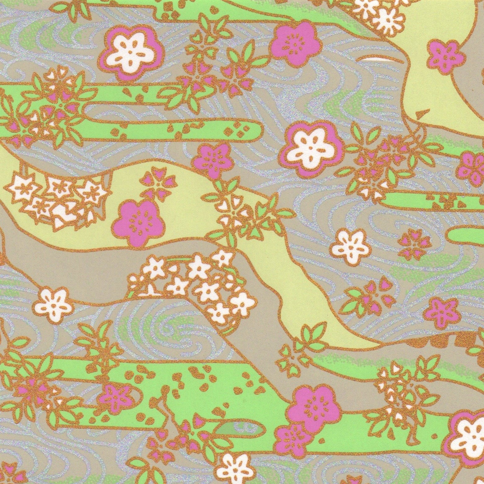 Pack of 20 Sheets 14x14cm Yuzen Washi Origami Paper HZ-160 - Early Spring River - washi paper - Lavender Home London