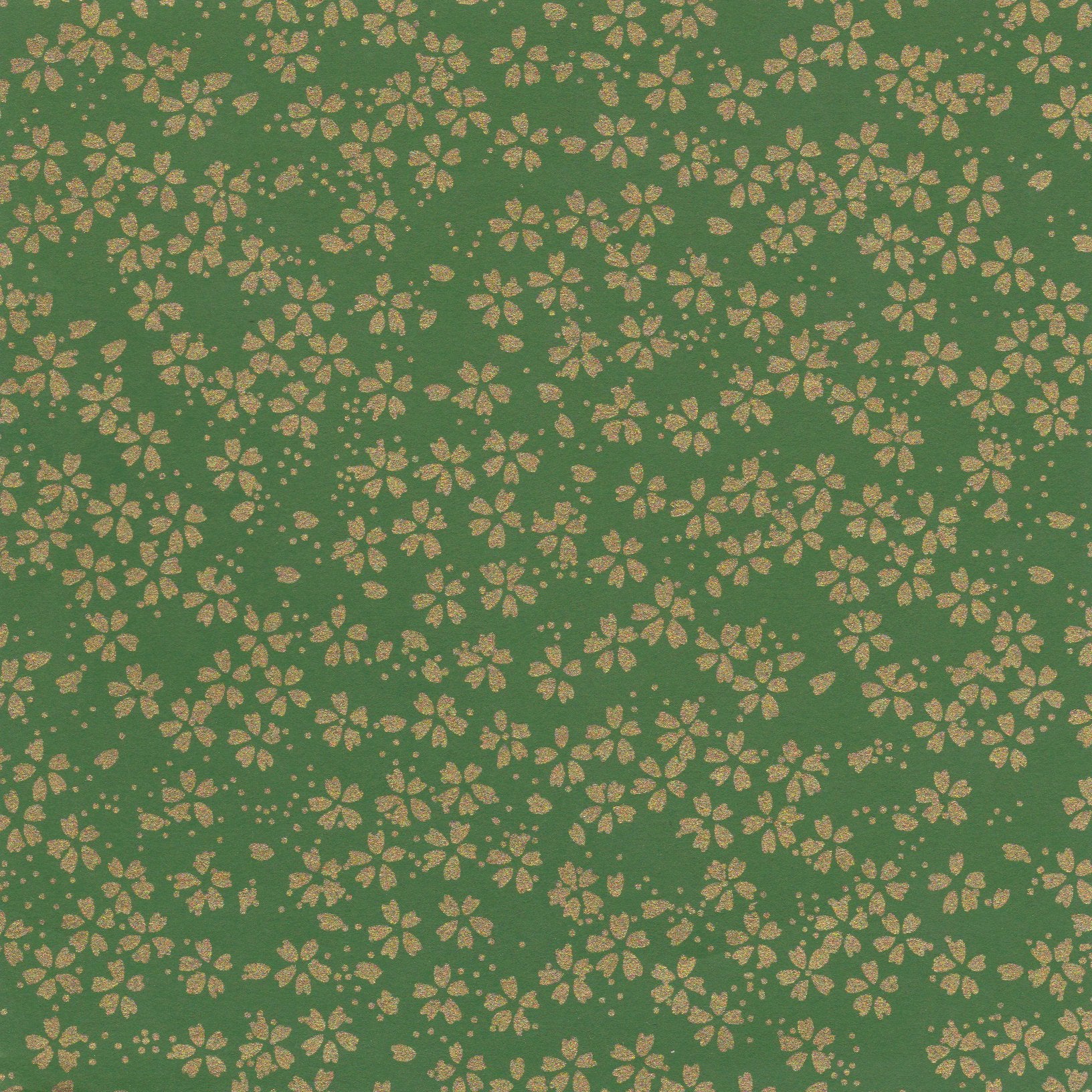 Pack of 20 Sheets 14x14cm Yuzen Washi Origami Paper HZ-166 - Small Gold Cherry Blossom Matcha - washi paper - Lavender Home London