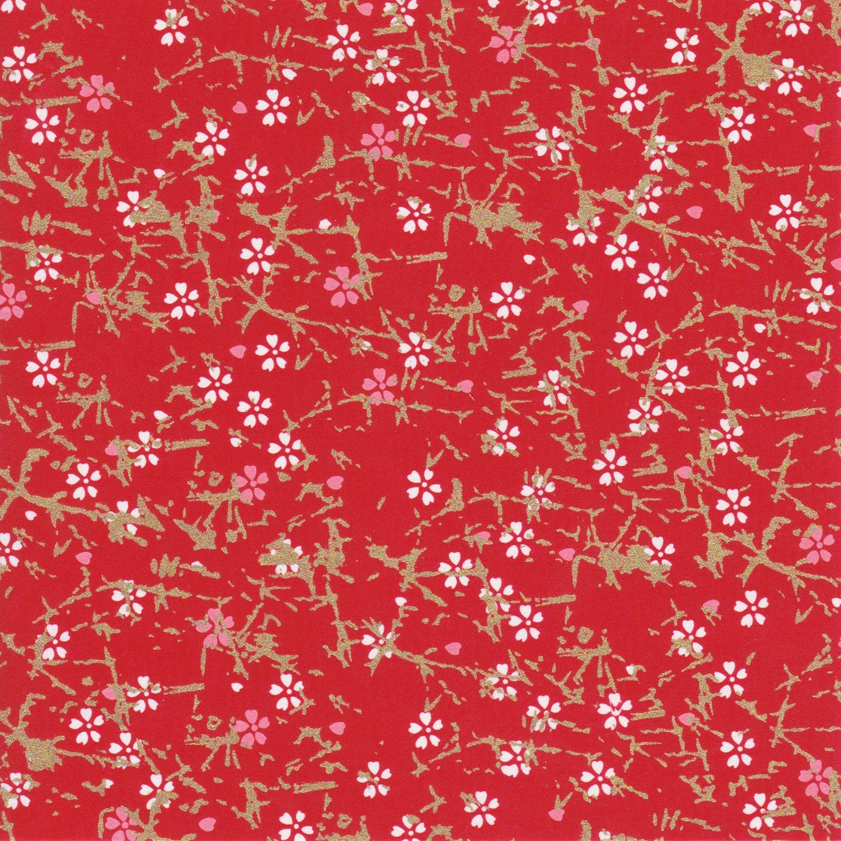 Pack of 20 Sheets 14x14cm Yuzen Washi Origami Paper HZ-182 - Pink & White Cherry Blossom Red - washi paper - Lavender Home London