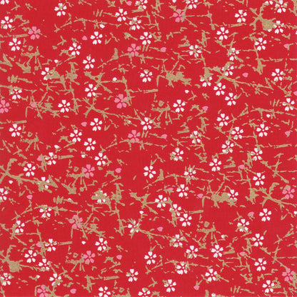 Pack of 20 Sheets 14x14cm Yuzen Washi Origami Paper HZ-182 - Pink & White Cherry Blossom Red - washi paper - Lavender Home London