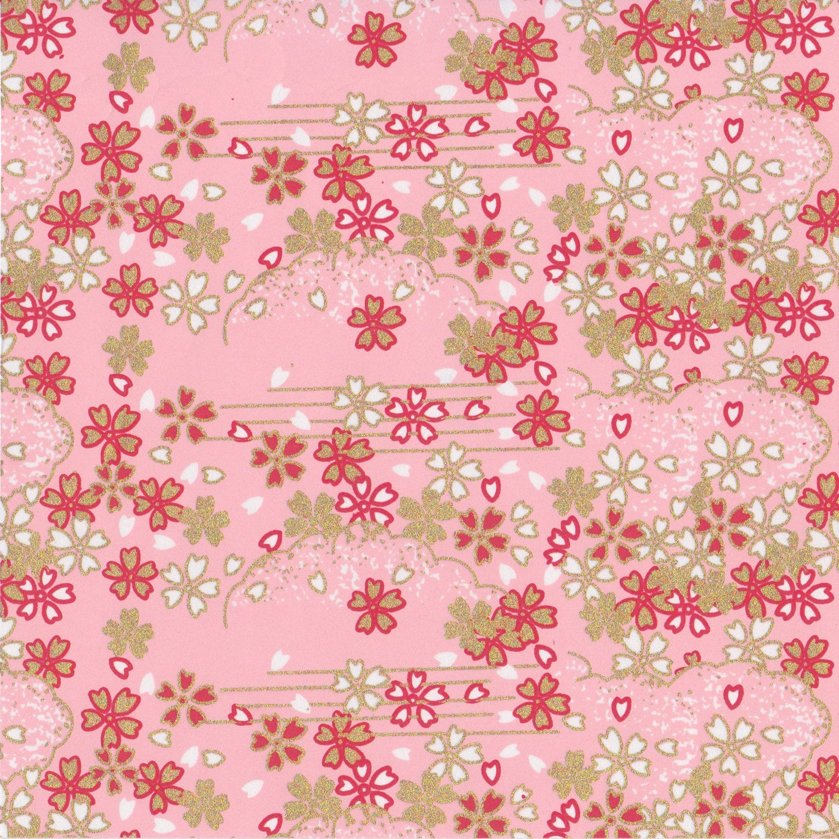 Pack of 20 Sheets 14x14cm Yuzen Washi Origami Paper HZ-183 - Outlined Cherry Blossom Pink - washi paper - Lavender Home London