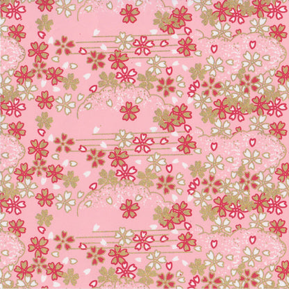 Pack of 20 Sheets 14x14cm Yuzen Washi Origami Paper HZ-183 - Outlined Cherry Blossom Pink - washi paper - Lavender Home London