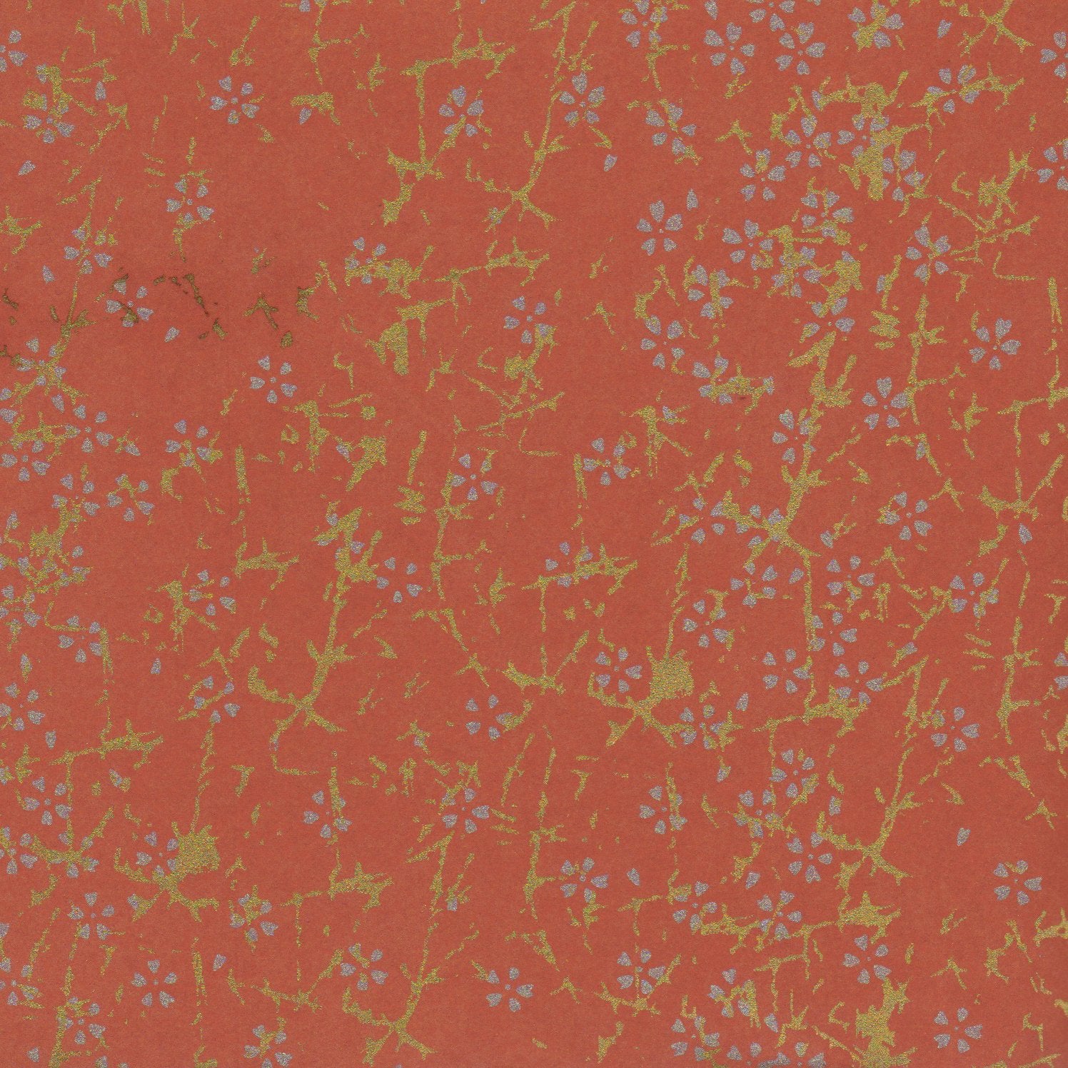 Pack of 20 Sheets 14x14cm Yuzen Washi Origami Paper HZ-184 - Small Silver Cherry Blossom Fire Orange - washi paper - Lavender Home London