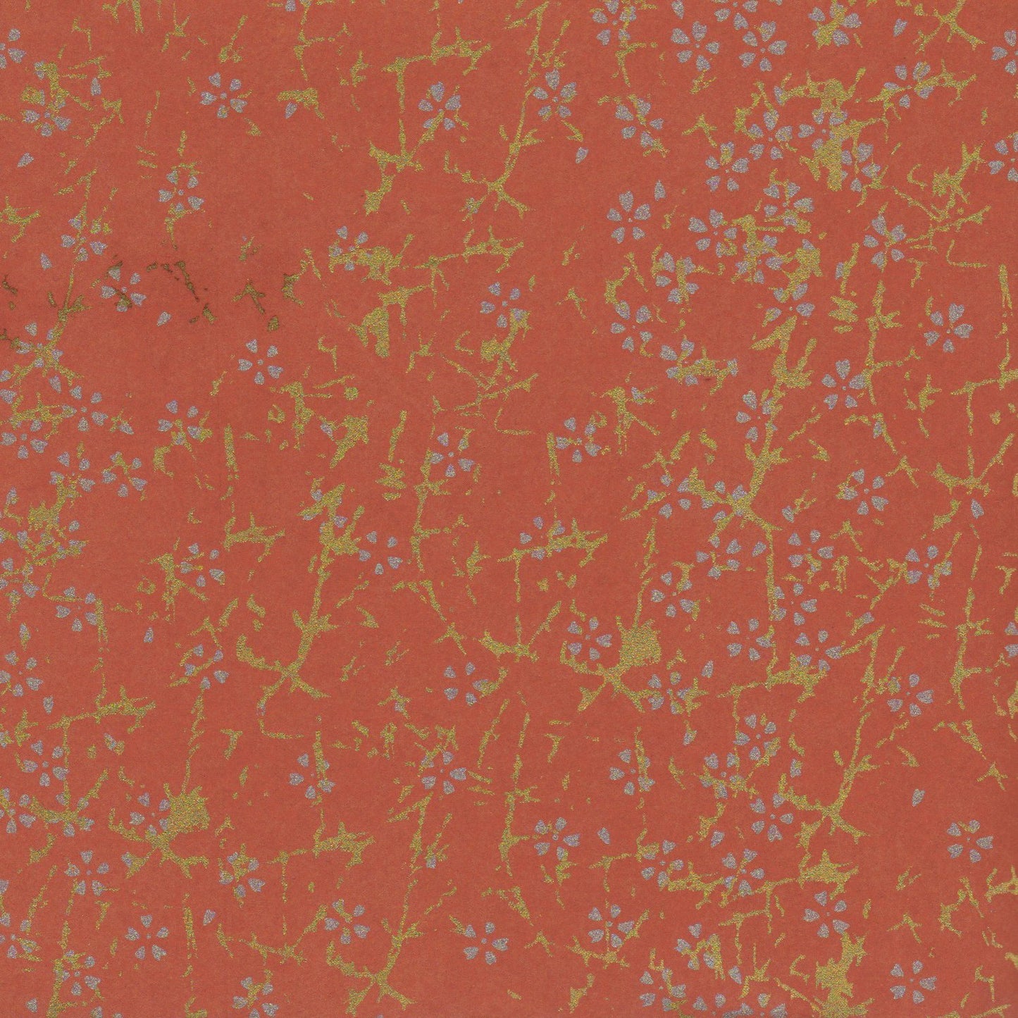 Pack of 20 Sheets 14x14cm Yuzen Washi Origami Paper HZ-184 - Small Silver Cherry Blossom Fire Orange - washi paper - Lavender Home London