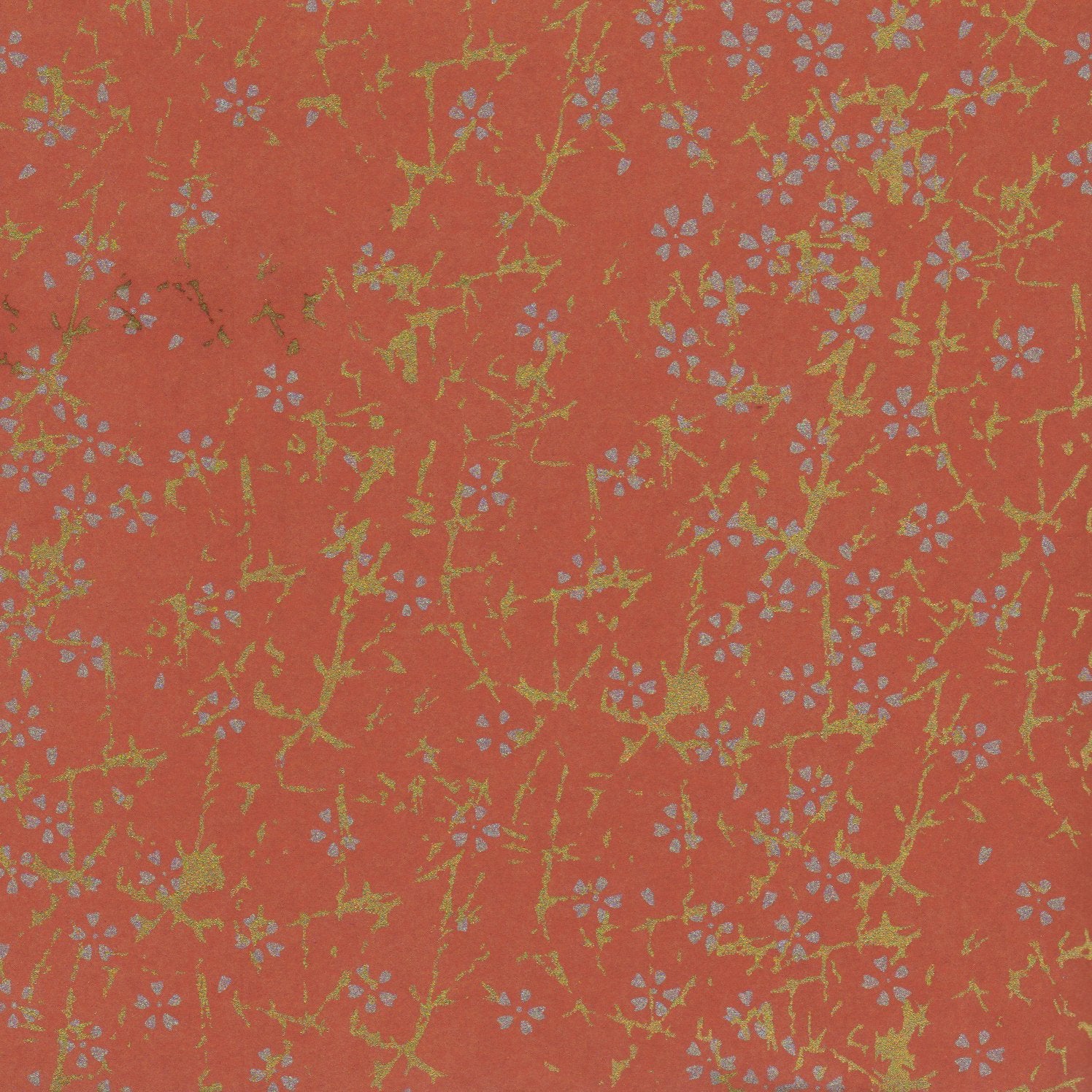 Pack of 20 Sheets 14x14cm Yuzen Washi Origami Paper HZ-184 - Small Silver Cherry Blossom Fire Orange - washi paper - Lavender Home London