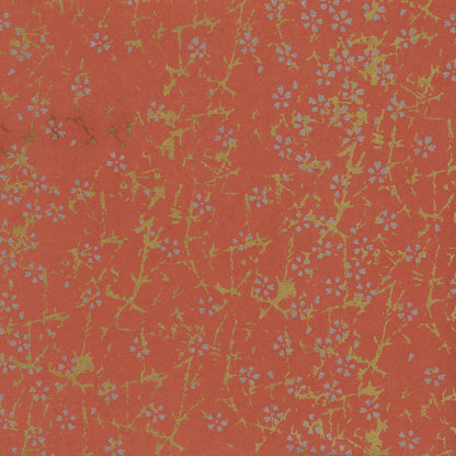 Pack of 20 Sheets 14x14cm Yuzen Washi Origami Paper HZ-184 - Small Silver Cherry Blossom Fire Orange - washi paper - Lavender Home London