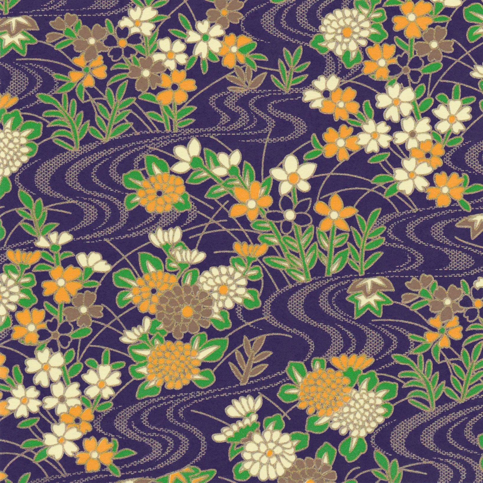Pack of 20 Sheets 14x14cm Yuzen Washi Origami Paper HZ-200 - Purple Flowing Water Flower Garden - washi paper - Lavender Home London
