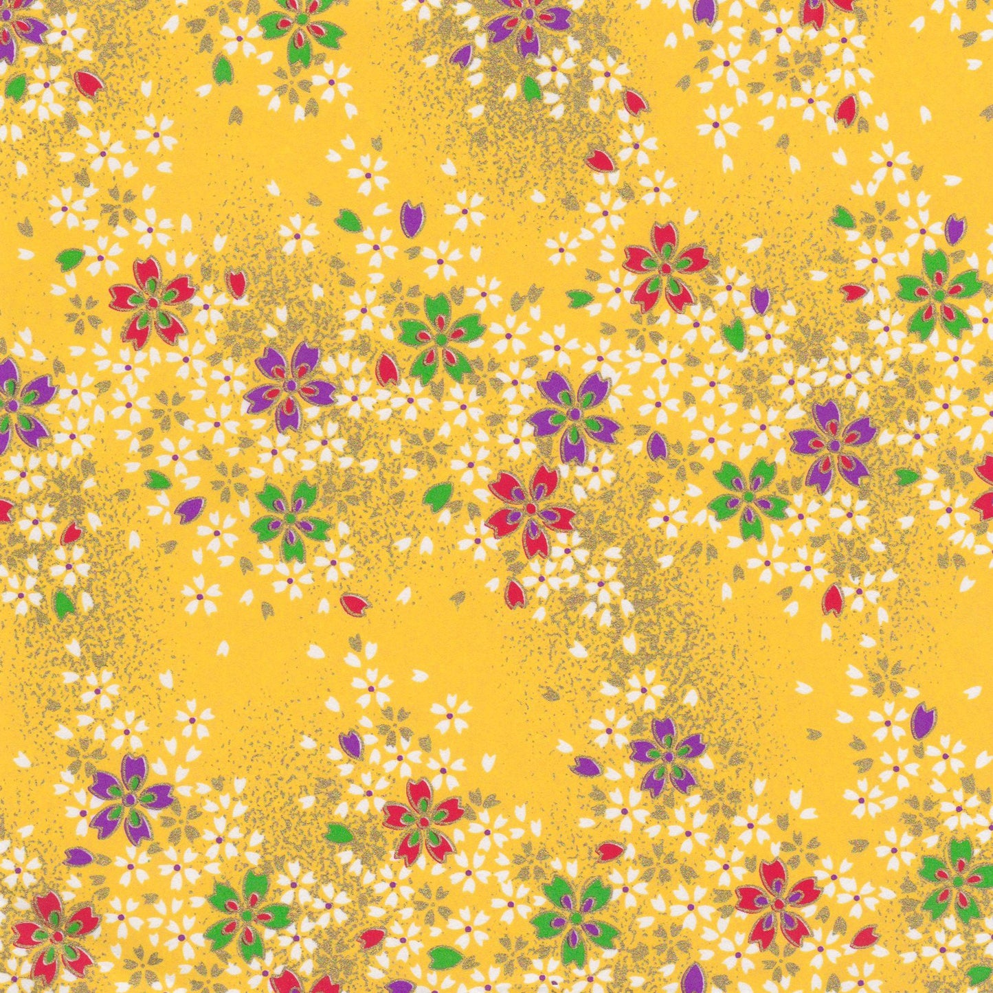 Pack of 20 Sheets 14x14cm Yuzen Washi Origami Paper HZ-223 - Cherry Blossom Yellow - washi paper - Lavender Home London