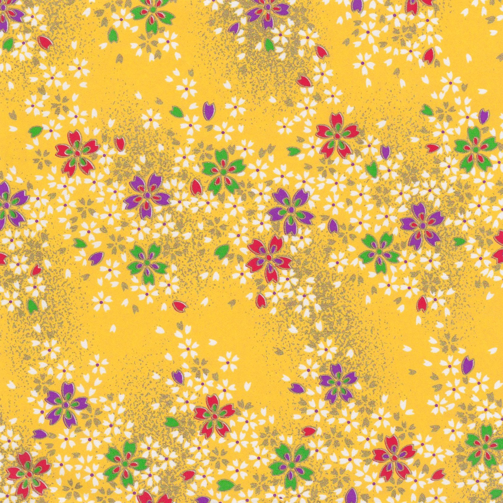Pack of 20 Sheets 14x14cm Yuzen Washi Origami Paper HZ-223 - Cherry Blossom Yellow - washi paper - Lavender Home London