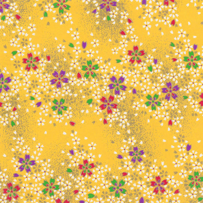 Pack of 20 Sheets 14x14cm Yuzen Washi Origami Paper HZ-223 - Cherry Blossom Yellow - washi paper - Lavender Home London