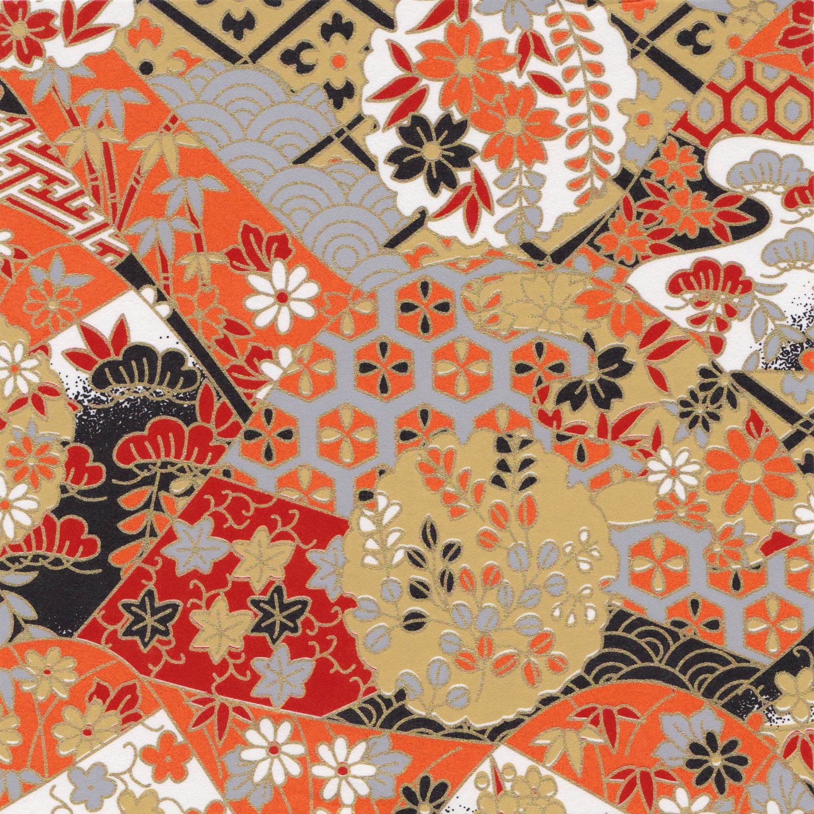 Pack of 20 Sheets 14x14cm Yuzen Washi Origami Paper HZ-228 - Gorgeous Orange - washi paper - Lavender Home London
