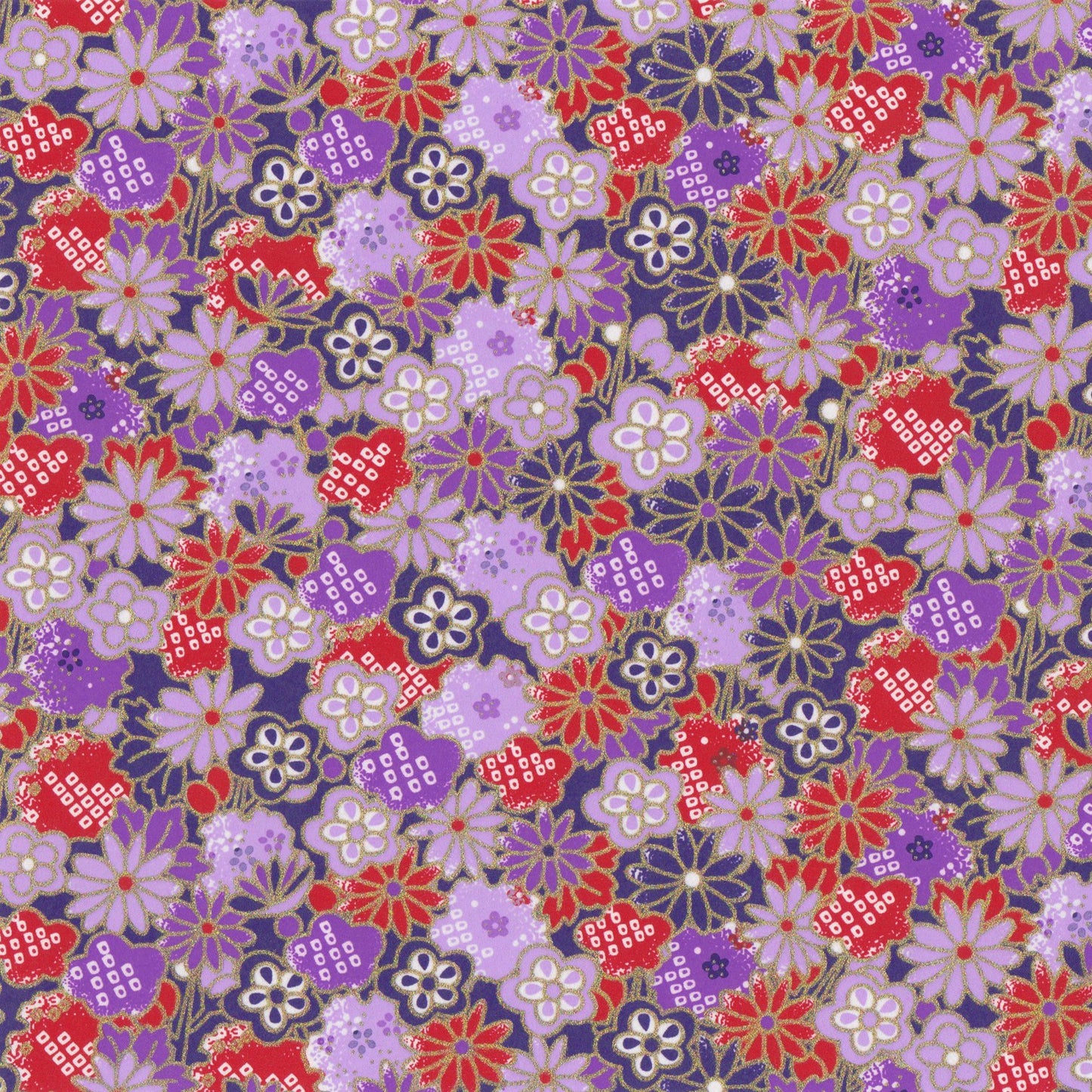 Pack of 20 Sheets 14x14cm Yuzen Washi Origami Paper HZ-231 - Flowery Chrysanthemums Purple - washi paper - Lavender Home London