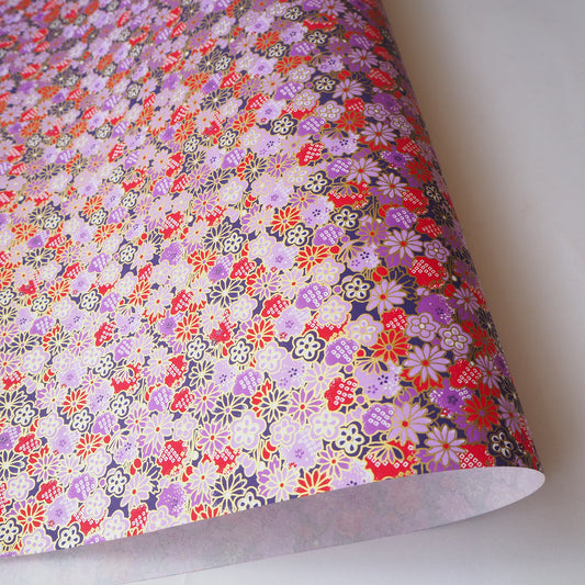 Yuzen Washi Wrapping Paper HZ-231 - Flowery Chrysanthemums Purple - washi paper - Lavender Home London