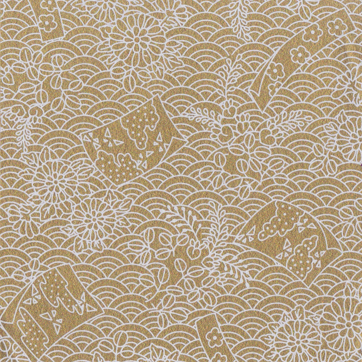 Pack of 20 Sheets 14x14cm Yuzen Washi Origami Paper HZ-235 - Flags & Sea Waves Gold - washi paper - Lavender Home London