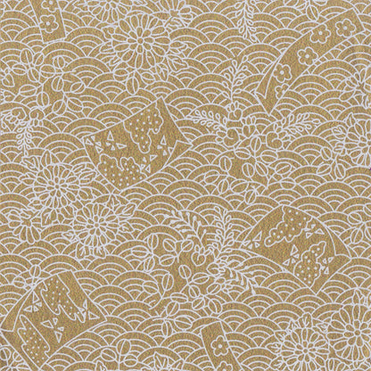 Pack of 20 Sheets 14x14cm Yuzen Washi Origami Paper HZ-235 - Flags & Sea Waves Gold - washi paper - Lavender Home London