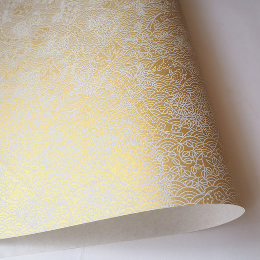 Yuzen Washi Wrapping Paper HZ-235 - Flags & Sea Waves Gold - washi paper - Lavender Home London