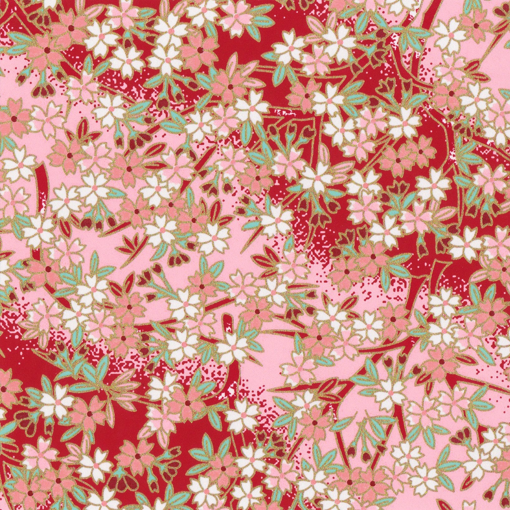 Pack of 20 Sheets 14x14cm Yuzen Washi Origami Paper HZ-236 - Cherry Blossom Red Pink Gradation - washi paper - Lavender Home London