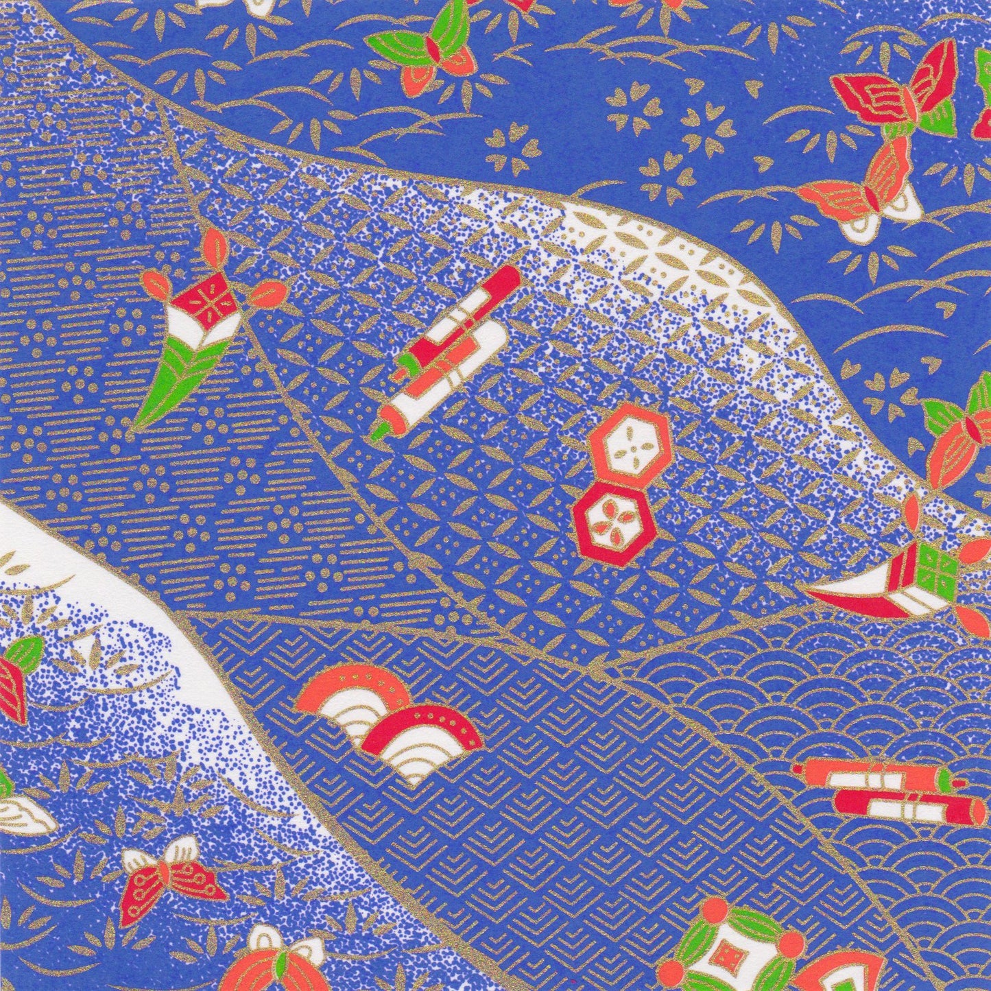 Pack of 20 Sheets 14x14cm Yuzen Washi Origami Paper HZ-255 - Butterflies & Old Toys Blue - washi paper - Lavender Home London