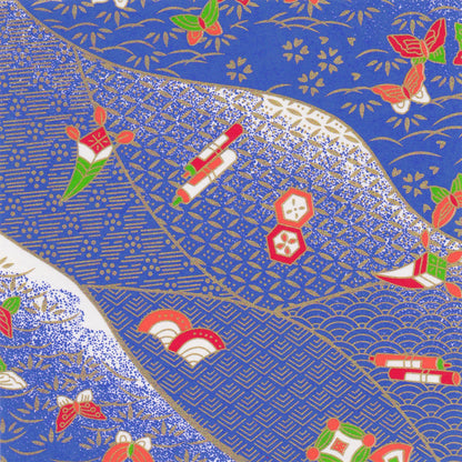 Pack of 20 Sheets 14x14cm Yuzen Washi Origami Paper HZ-255 - Butterflies & Old Toys Blue - washi paper - Lavender Home London