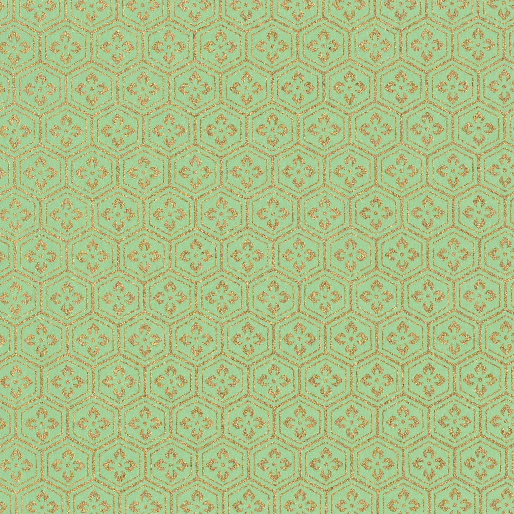 Pack of 20 Sheets 14x14cm Yuzen Washi Origami Paper HZ-256 - Mint Gold Tortoiseshell Diamond Flower - washi paper - Lavender Home London