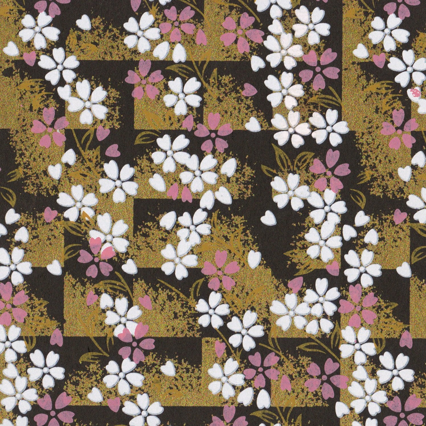 Pack of 20 Sheets 14x14cm Yuzen Washi Origami Paper HZ-258 - Cherry Blossom Black Shade - washi paper - Lavender Home London