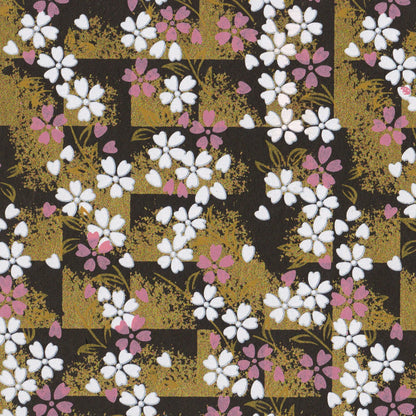 Pack of 20 Sheets 14x14cm Yuzen Washi Origami Paper HZ-258 - Cherry Blossom Black Shade - washi paper - Lavender Home London