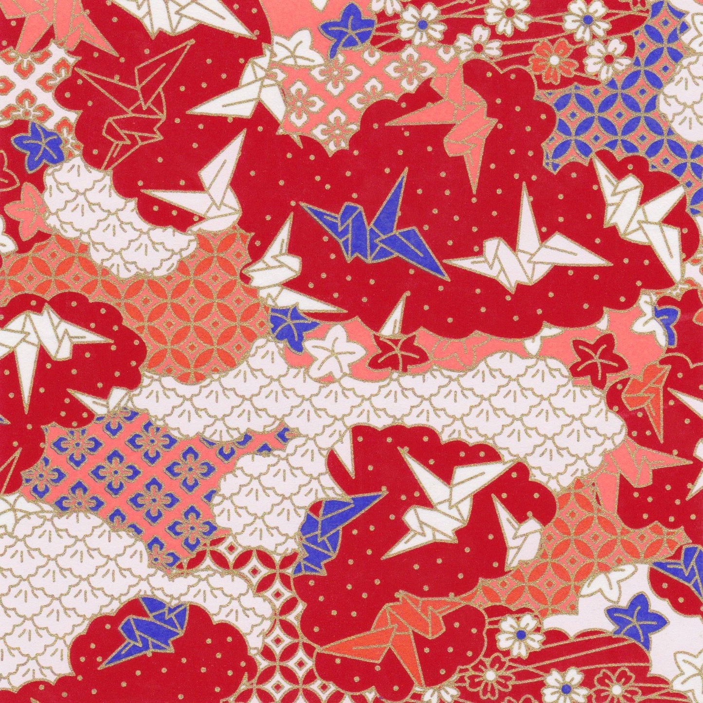 Pack of 20 Sheets 14x14cm Yuzen Washi Origami Paper HZ-264 - Origami Cranes & Mixed Geometric - washi paper - Lavender Home London