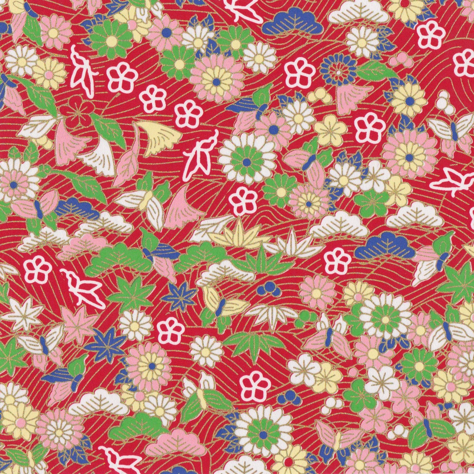 Pack of 20 Sheets 14x14cm Yuzen Washi Origami Paper HZ-268 - Red Parade - washi paper - Lavender Home London
