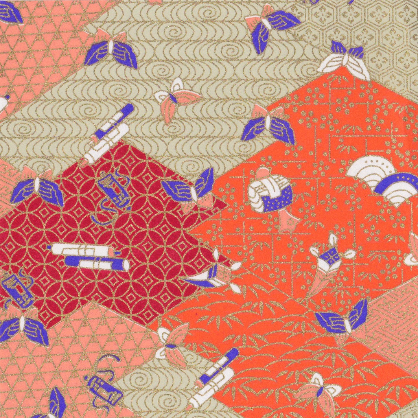 Pack of 20 Sheets 14x14cm Yuzen Washi Origami Paper HZ-269 - Butterflies & Mixed Geometric - washi paper - Lavender Home London