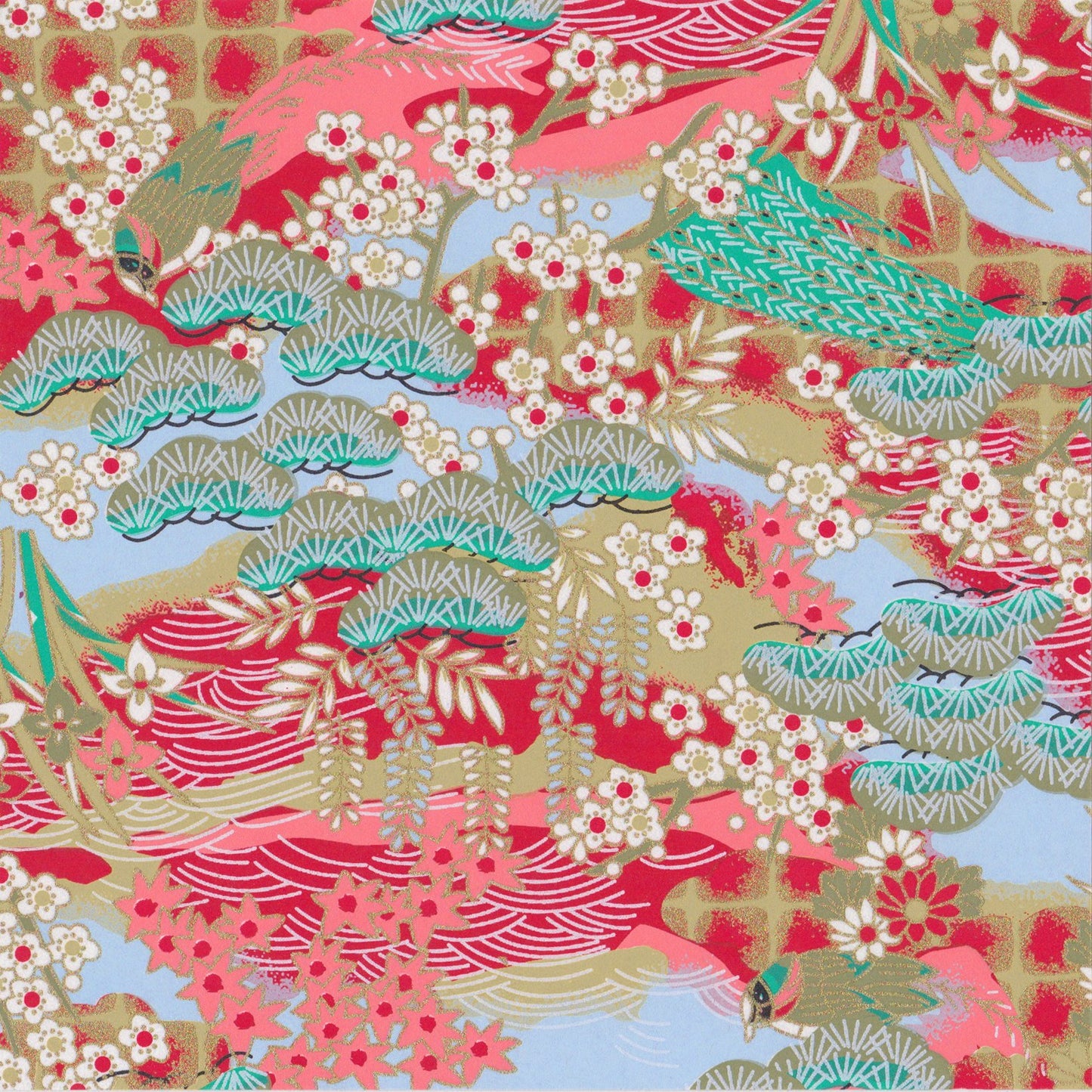 Pack of 20 Sheets 14x14cm Yuzen Washi Origami Paper HZ-275 - Early Spring Scenery - washi paper - Lavender Home London