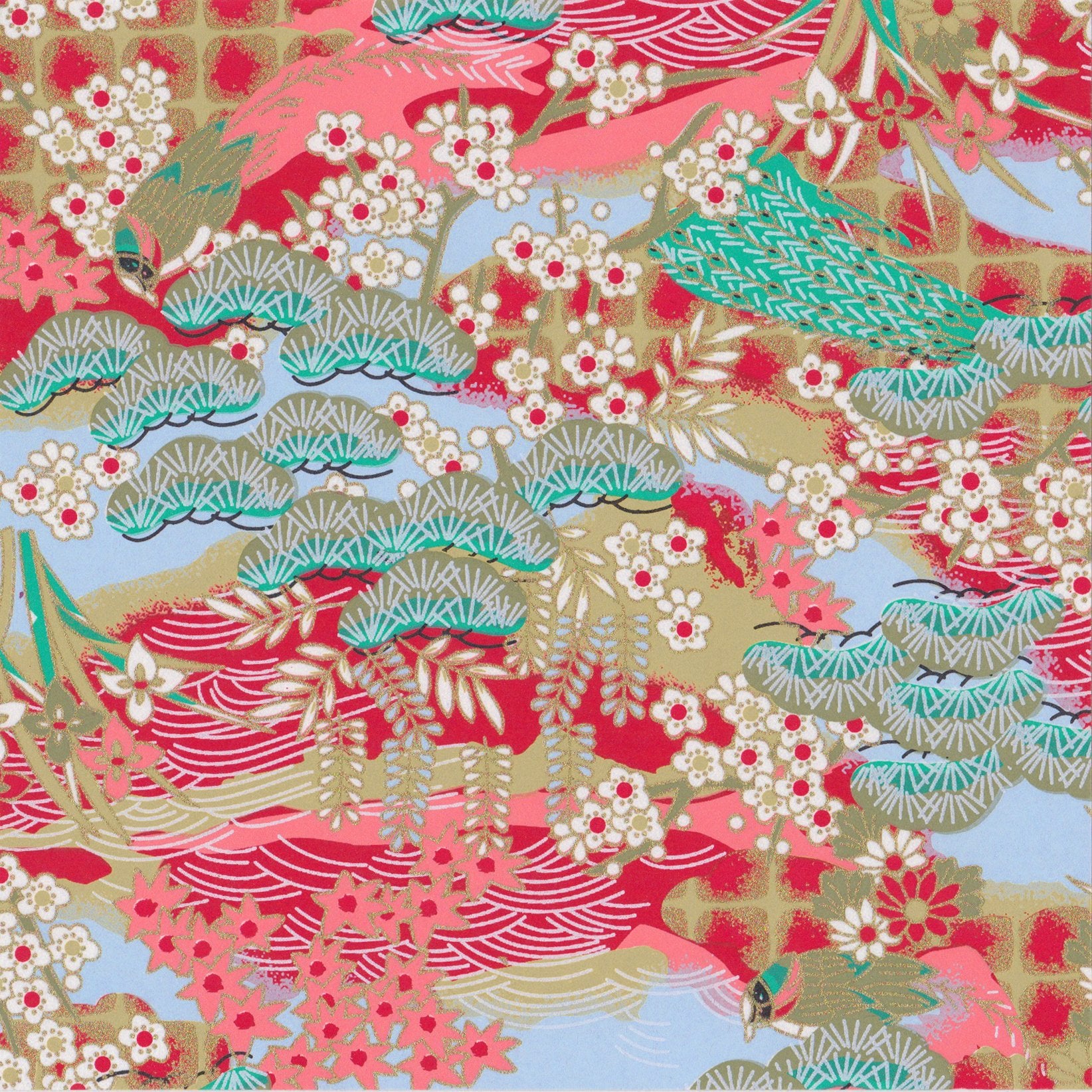 Pack of 20 Sheets 14x14cm Yuzen Washi Origami Paper HZ-275 - Early Spring Scenery - washi paper - Lavender Home London