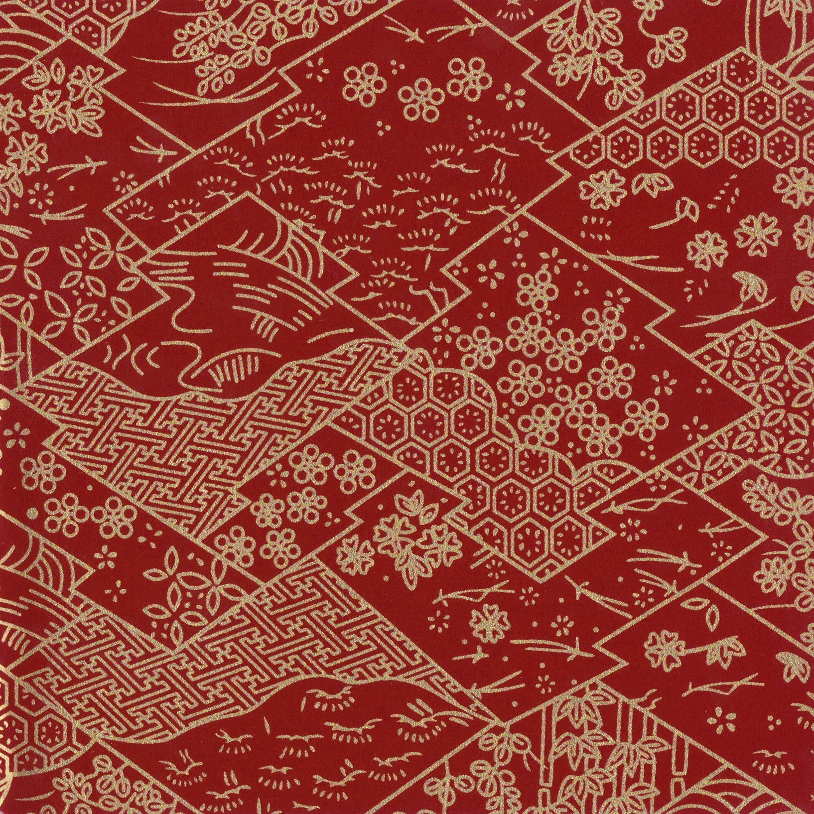 Pack of 20 Sheets 14x14cm Yuzen Washi Origami Paper HZ-313 - Three Lozenges Dark Red - washi paper - Lavender Home London