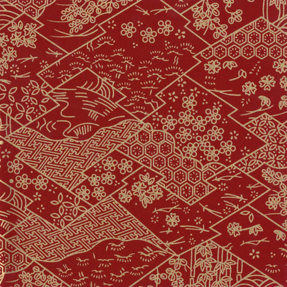 Pack of 20 Sheets 14x14cm Yuzen Washi Origami Paper HZ-313 - Three Lozenges Dark Red - washi paper - Lavender Home London