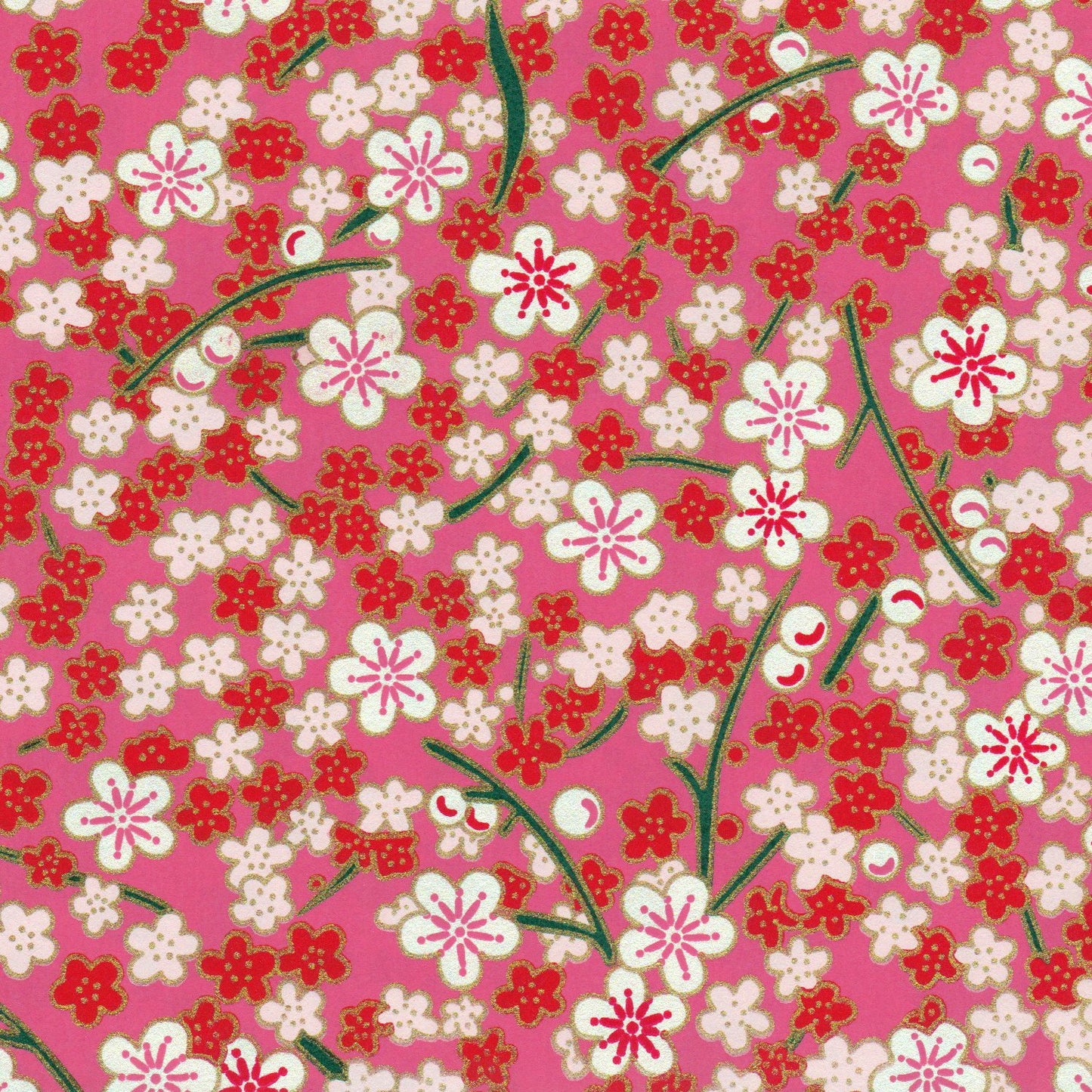 Pack of 20 Sheets 14x14cm Yuzen Washi Origami Paper HZ-322 - Plum Flowers Pink - washi paper - Lavender Home London