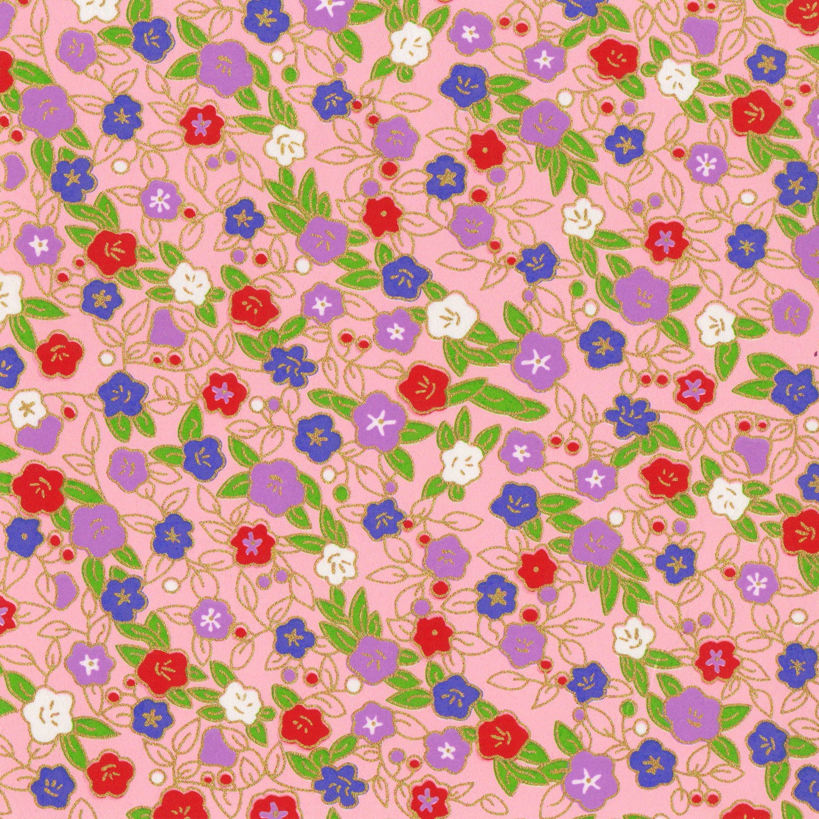 Yuzen Washi Wrapping Paper HZ-324 - Morning Glories & Bellflowers Pink - washi paper - Lavender Home London