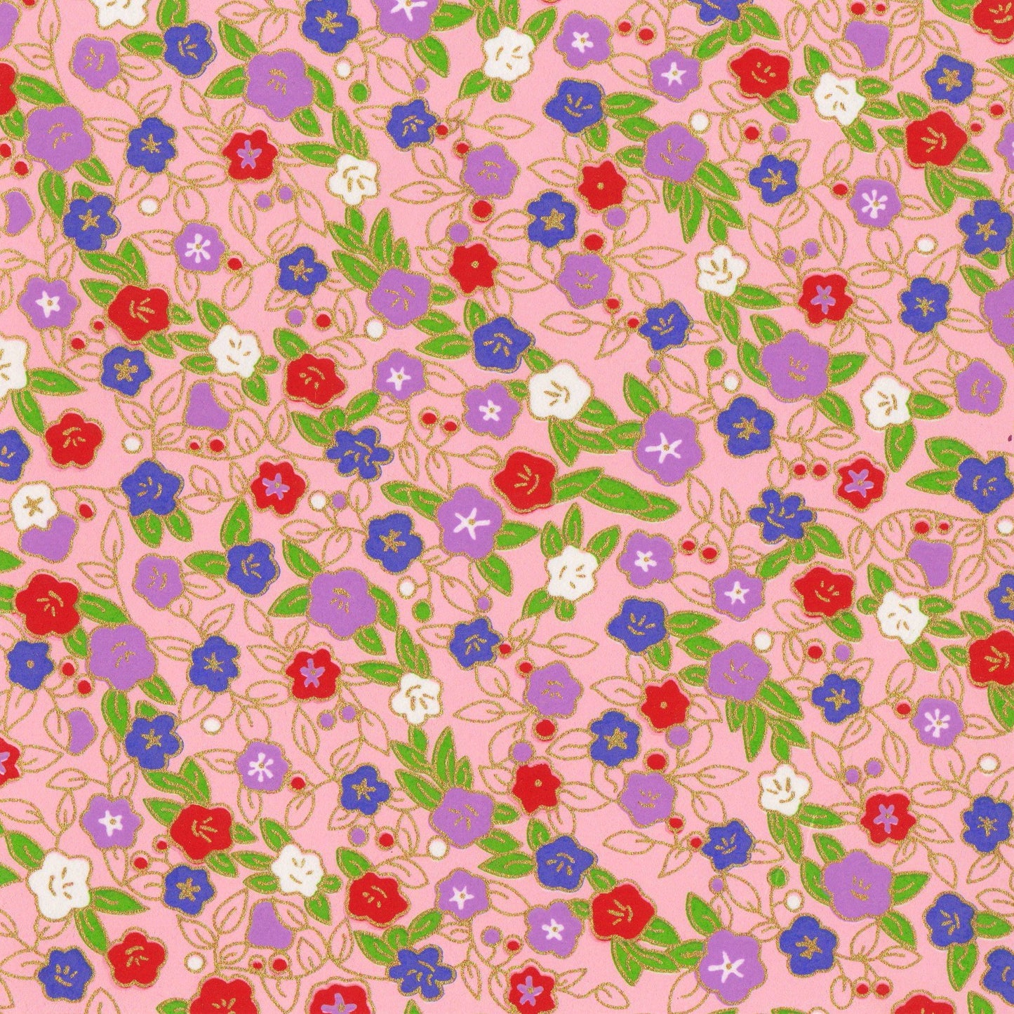 Pack of 20 Sheets 14x14cm Yuzen Washi Origami Paper HZ-324 - Morning Glories & Bellflowers Pink - washi paper - Lavender Home London