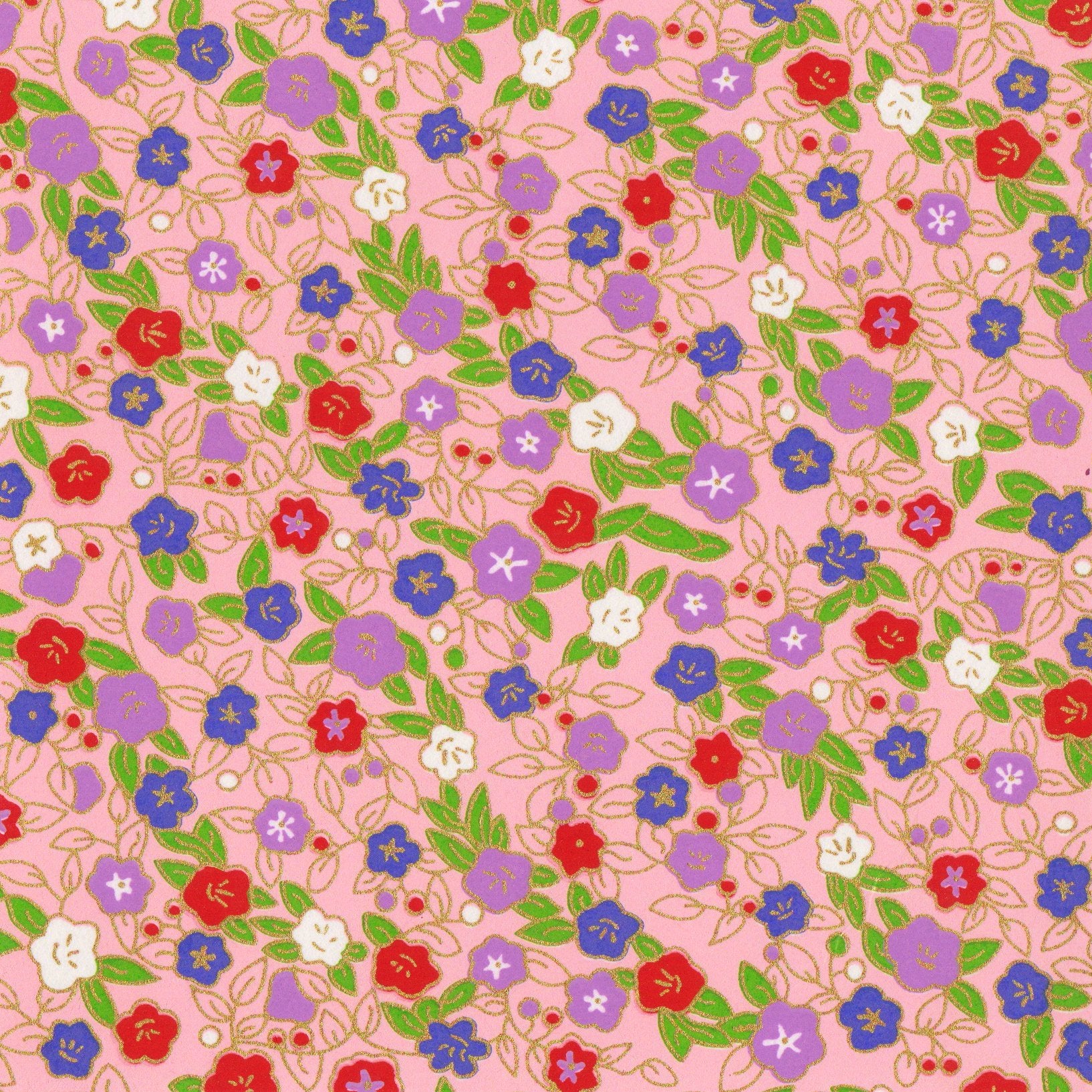 Pack of 20 Sheets 14x14cm Yuzen Washi Origami Paper HZ-324 - Morning Glories & Bellflowers Pink - washi paper - Lavender Home London