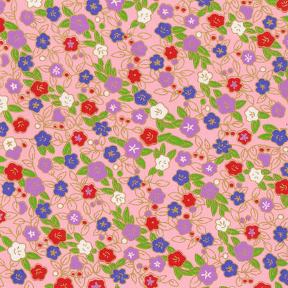 Pack of 20 Sheets 14x14cm Yuzen Washi Origami Paper HZ-324 - Morning Glories & Bellflowers Pink - washi paper - Lavender Home London