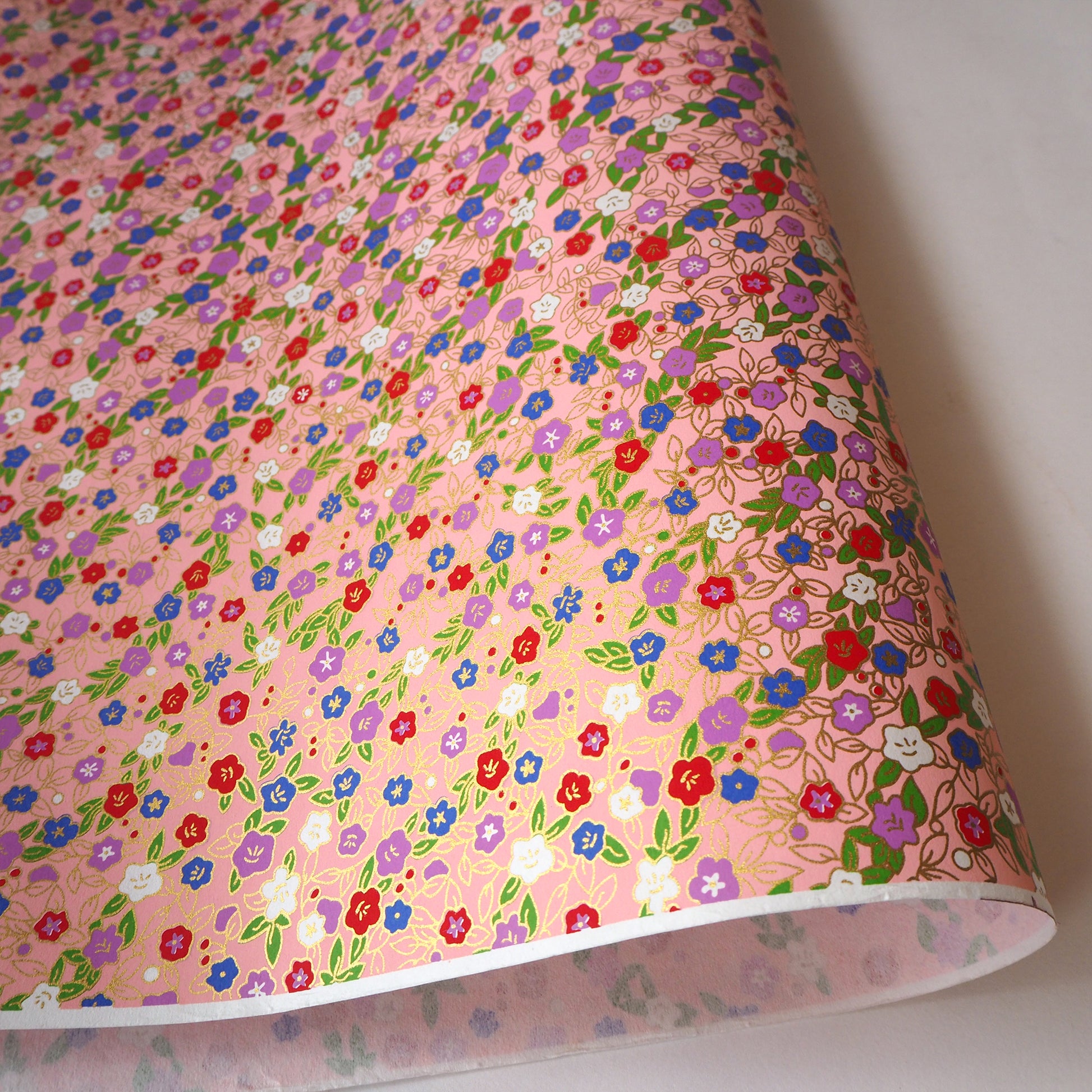 Yuzen Washi Wrapping Paper HZ-324 - Morning Glories & Bellflowers Pink - washi paper - Lavender Home London
