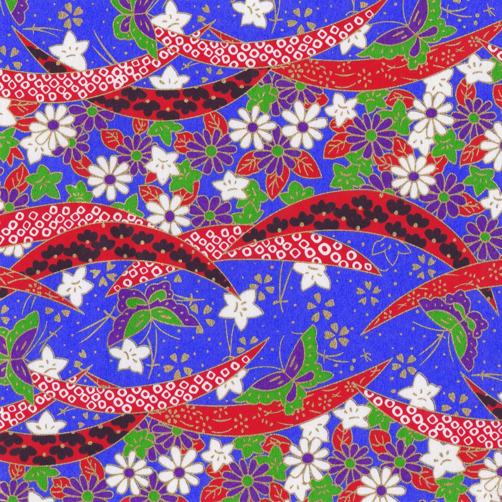 Pack of 20 Sheets 14x14cm Yuzen Washi Origami Paper HZ-330 - Bellflowers & Butterflies Blue - washi paper - Lavender Home London