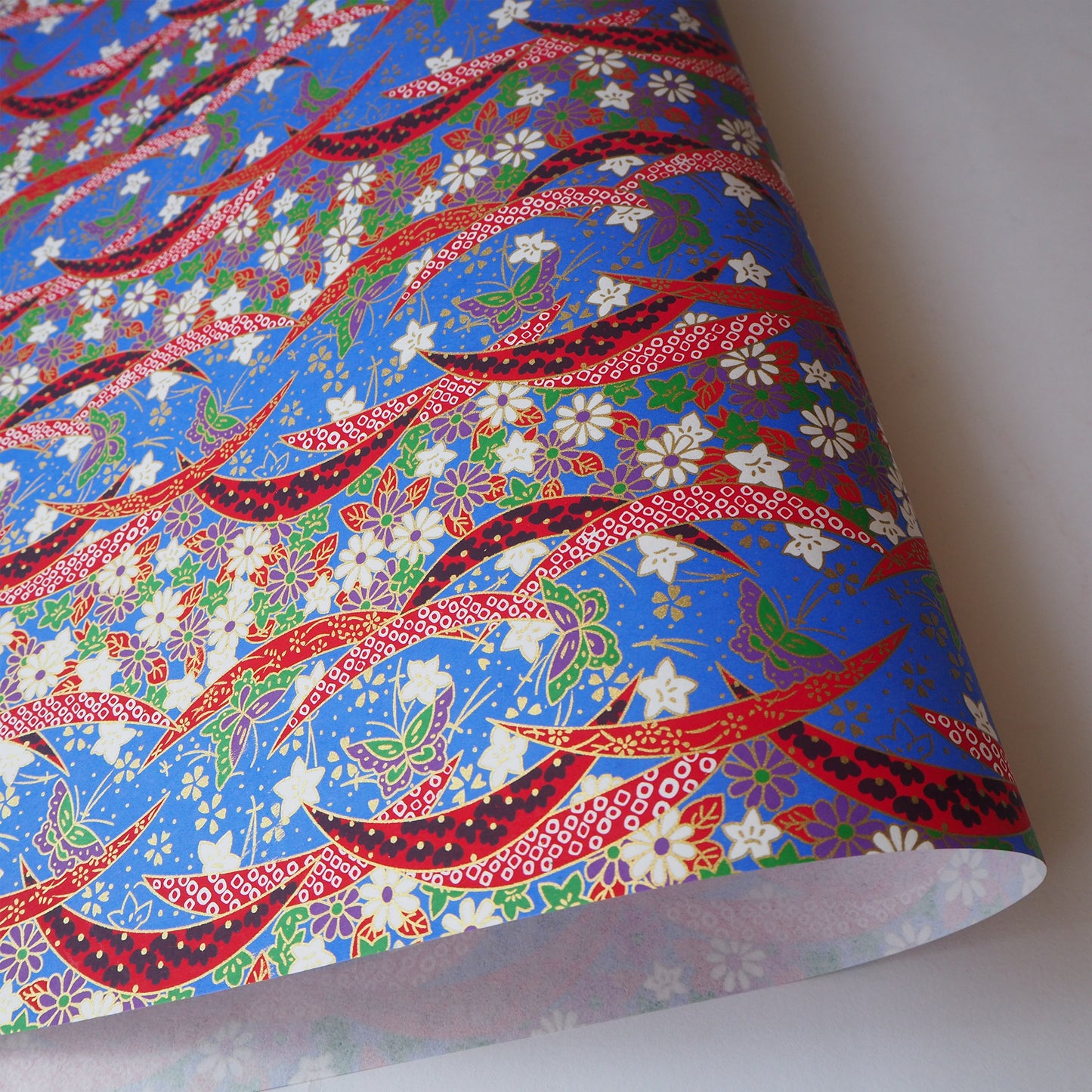 Yuzen Washi Wrapping Paper HZ-330 - Bellflowers & Butterflies Blue - washi paper - Lavender Home London