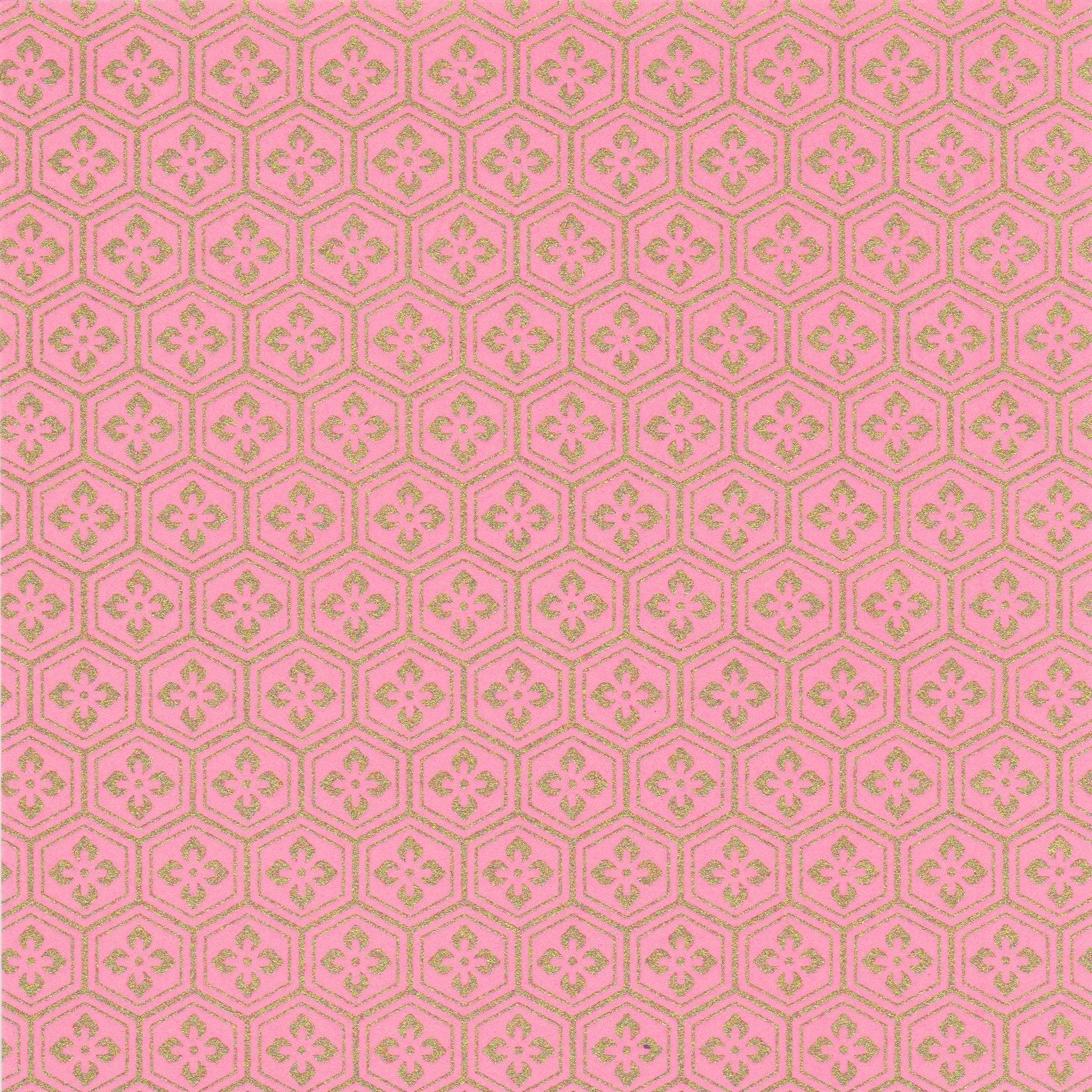 Pack of 20 Sheets 14x14cm Yuzen Washi Origami Paper HZ-343 - Pink Gold Tortoiseshell Diamond Flower - washi paper - Lavender Home London