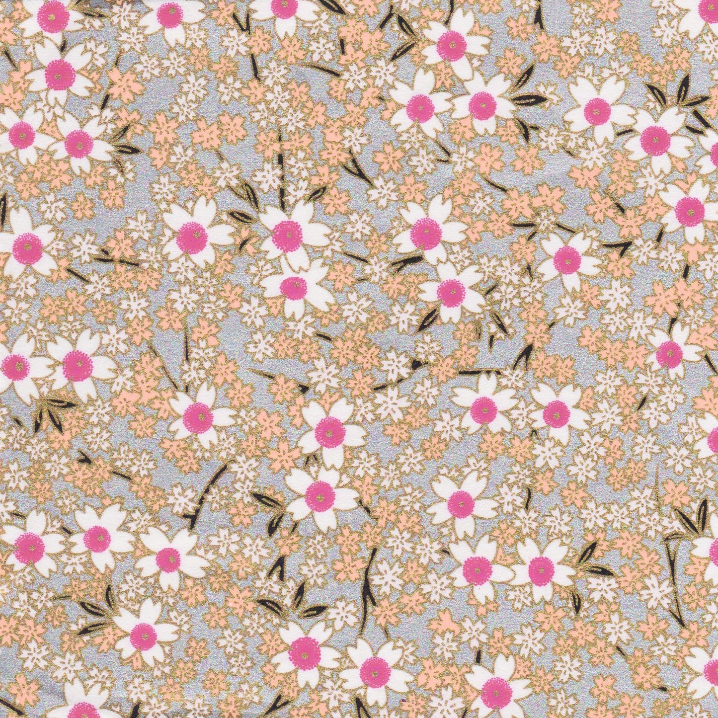 Pack of 20 Sheets 14x14cm Yuzen Washi Origami Paper HZ-344 - Pink Silver Cherry Blossom - washi paper - Lavender Home London