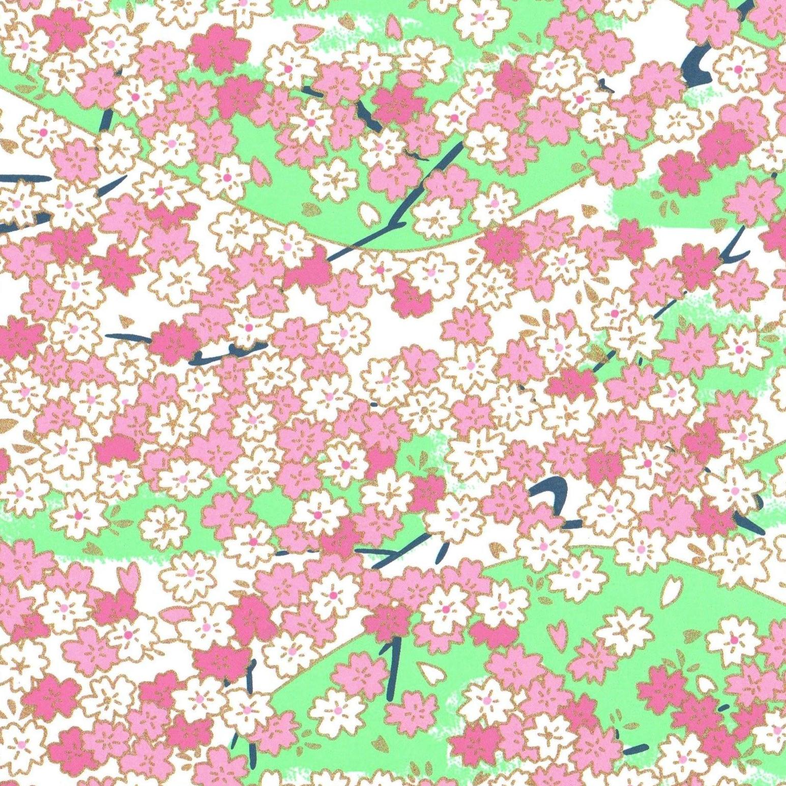 Pack of 20 Sheets 14x14cm Yuzen Washi Origami Paper HZ-351 - Spring Cherry Blossom - washi paper - Lavender Home London