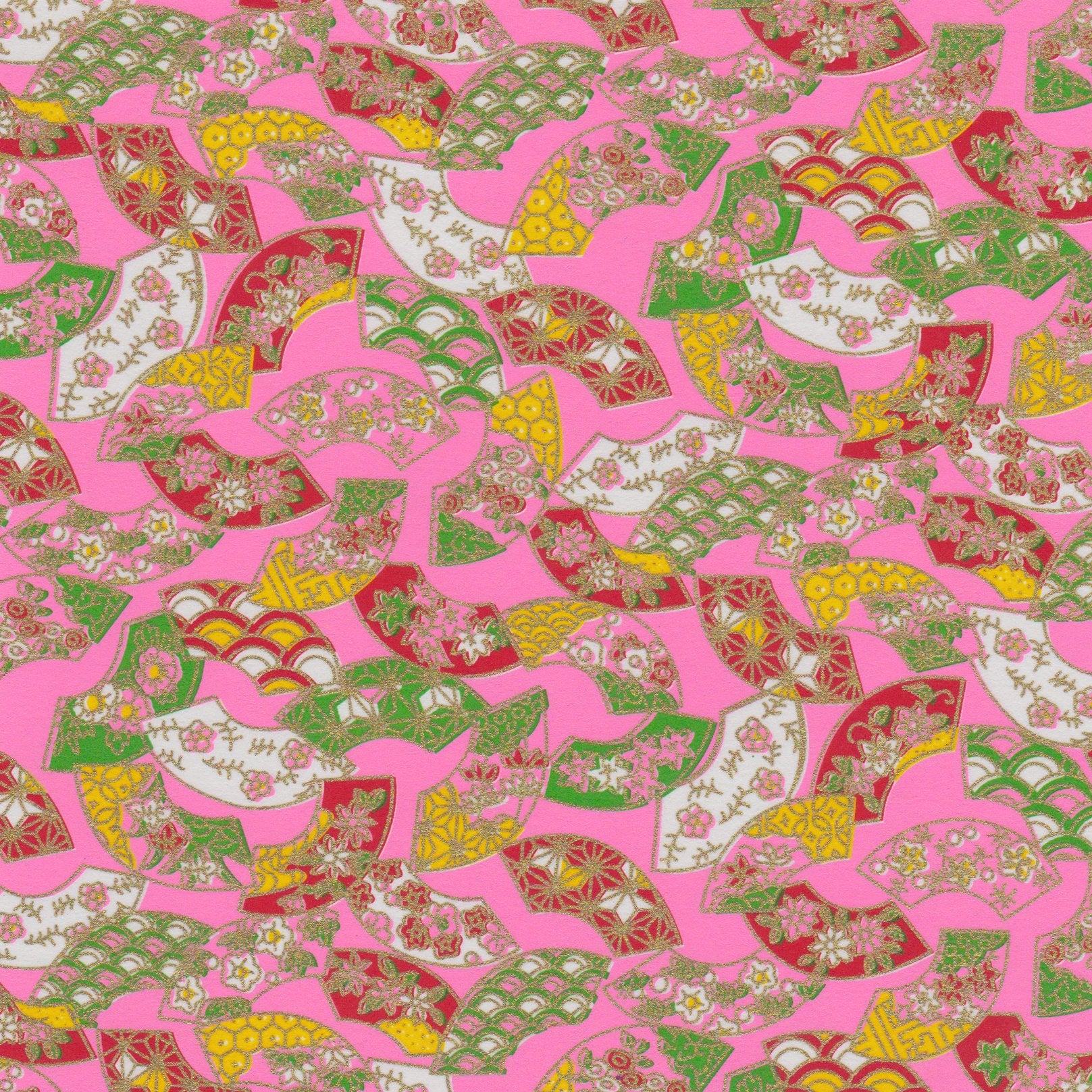 Pack of 20 Sheets 14x14cm Yuzen Washi Origami Paper HZ-364 - Floral Fans Pink - washi paper - Lavender Home London