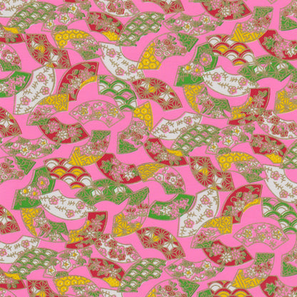 Pack of 20 Sheets 14x14cm Yuzen Washi Origami Paper HZ-364 - Floral Fans Pink - washi paper - Lavender Home London