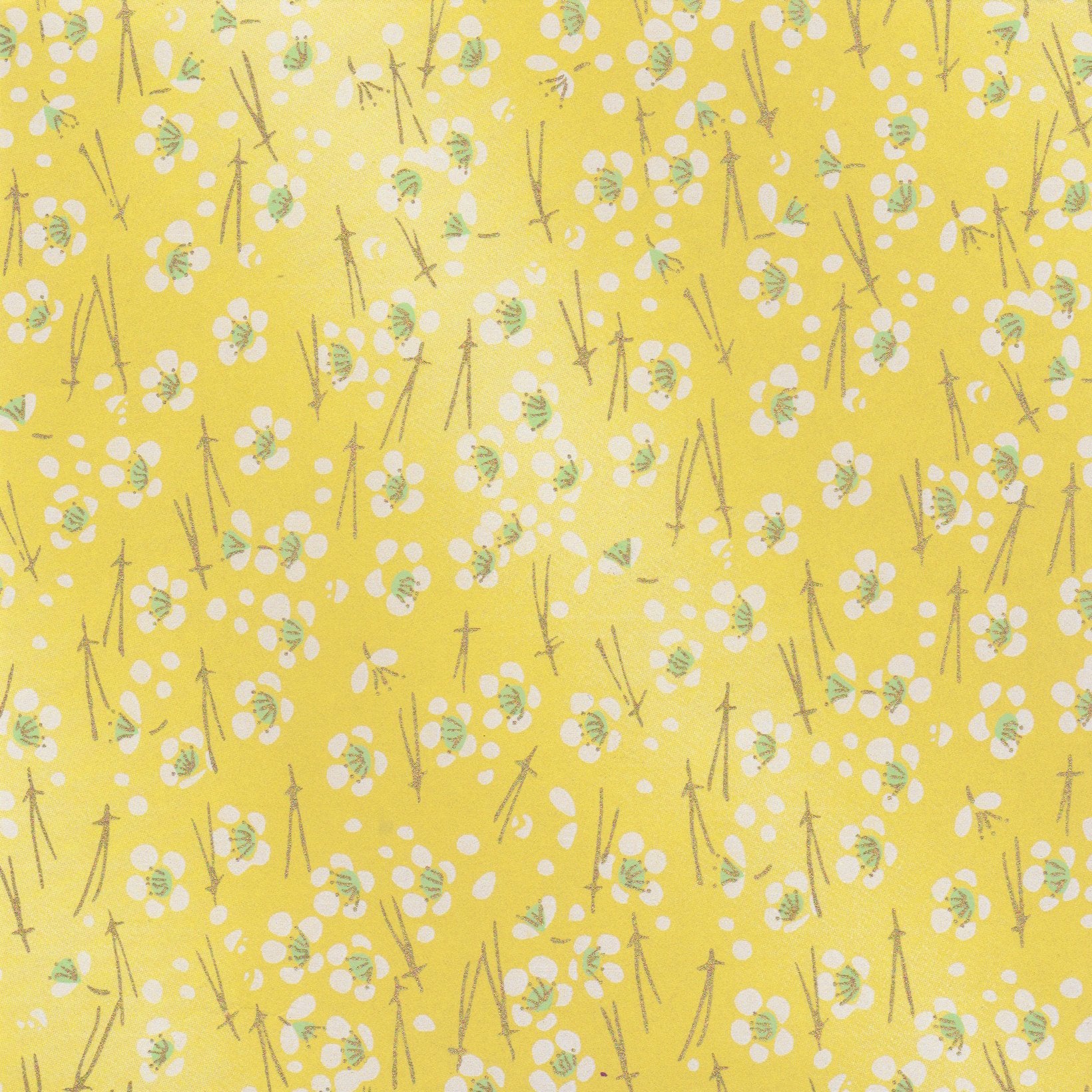 Pack of 20 Sheets 14x14cm Yuzen Washi Origami Paper HZ-373 - Cherry Blossom & Pine Needles Lemon - washi paper - Lavender Home London