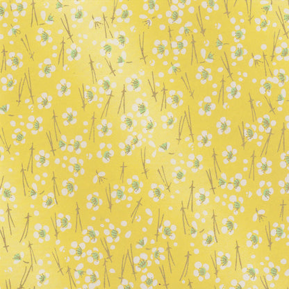 Pack of 20 Sheets 14x14cm Yuzen Washi Origami Paper HZ-373 - Cherry Blossom & Pine Needles Lemon - washi paper - Lavender Home London