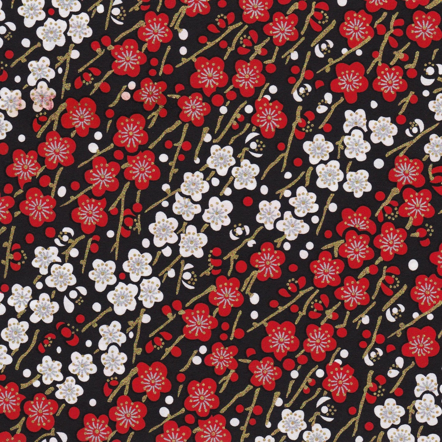 Pack of 20 Sheets 14x14cm Yuzen Washi Origami Paper HZ-382 - Red White Plum Flower Black - washi paper - Lavender Home London
