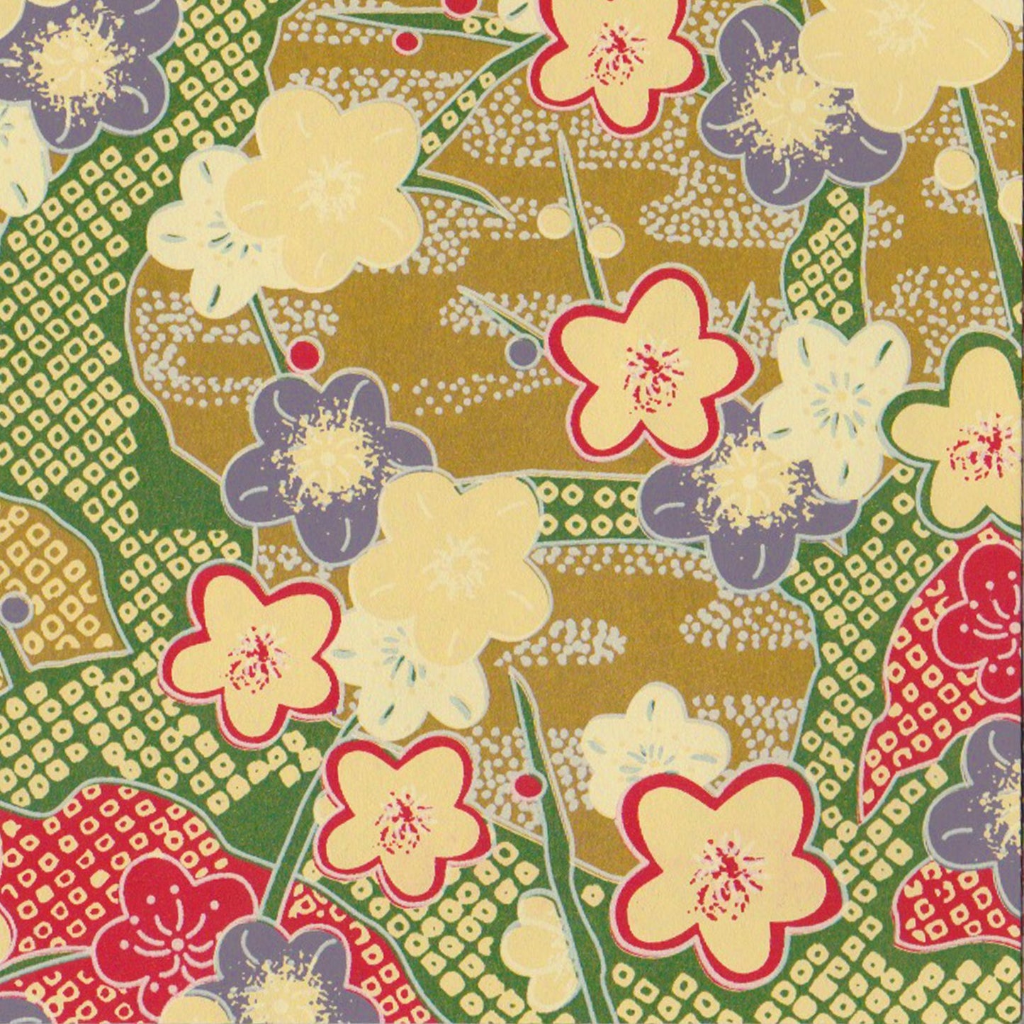 Pack of 20 Sheets 14x14cm Yuzen Washi Origami Paper HZ-386 - Big Cherry Blossom & Deer's Spots - washi paper - Lavender Home London